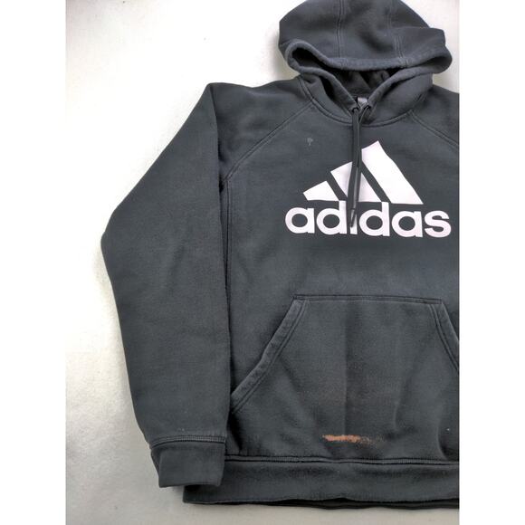 Mens Adidas Hoodie Sweatshirt SZ L Pullover Black White Spell Out Logo - Picture 5 of 11
